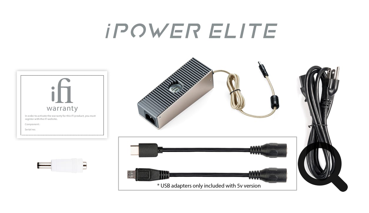 O que vem na caixa do iPower Elite: o iPower Elite, o Manual de usuário, cabos USB e cabo de energia